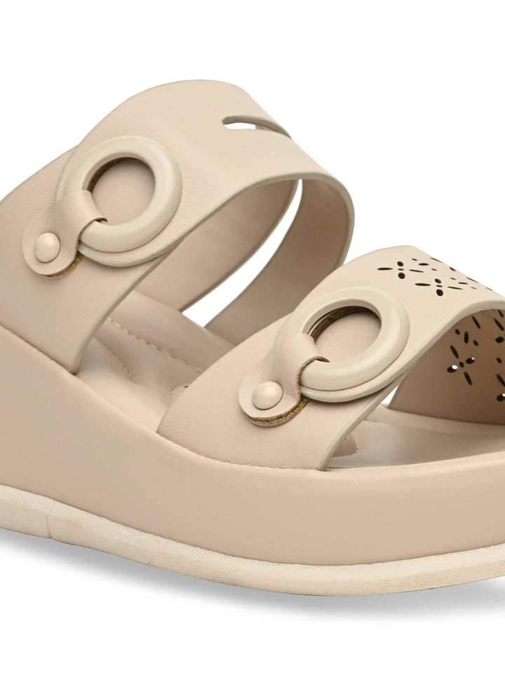 Rocia By Regal Beige Women Casual Laser Cut Wedges