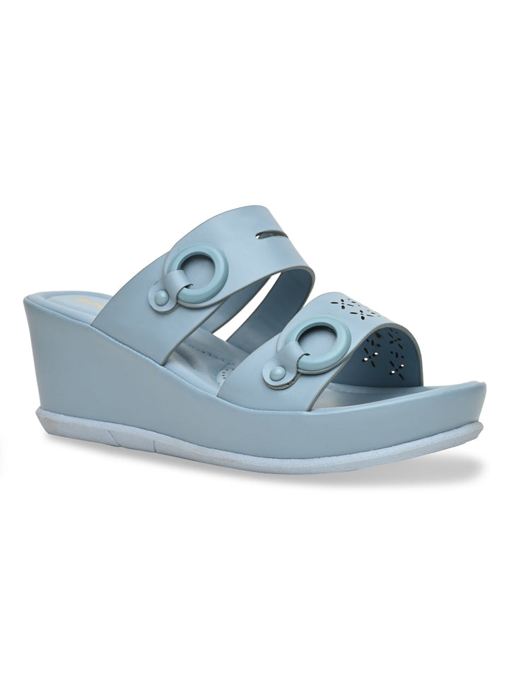 Rocia By Regal Blue Women Casual Laser Cut Wedges
