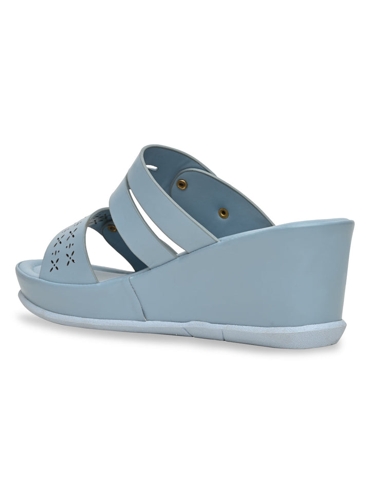 Rocia By Regal Blue Women Casual Laser Cut Wedges
