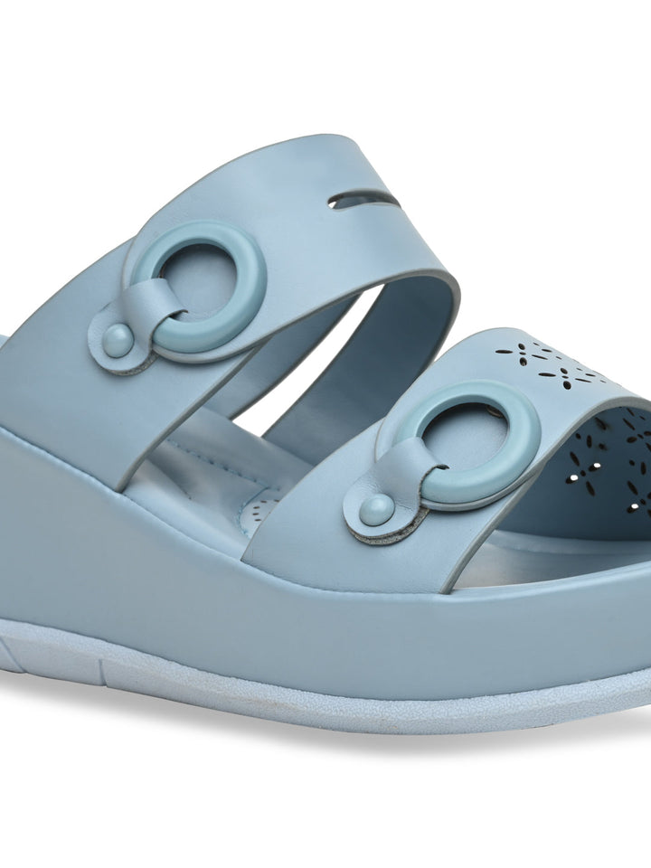 Rocia By Regal Blue Women Casual Laser Cut Wedges