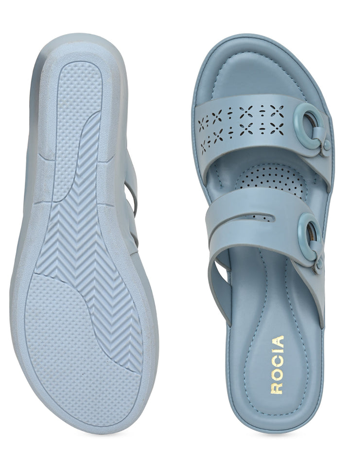 Rocia By Regal Blue Women Casual Laser Cut Wedges