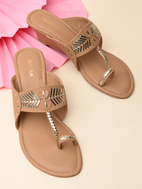 Rocia By Regal Beige Women Kolhapuri Wedges
