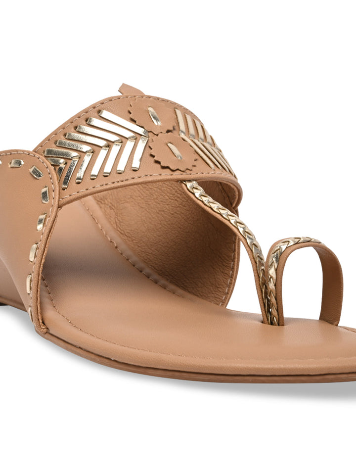 Rocia By Regal Beige Women Kolhapuri Wedges