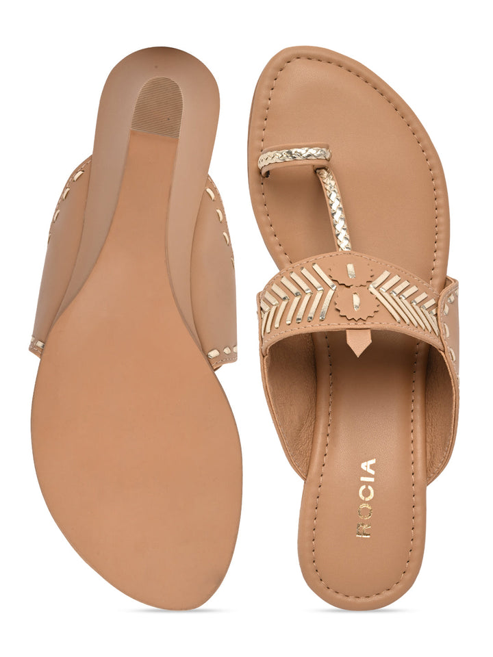 Rocia By Regal Beige Women Kolhapuri Wedges