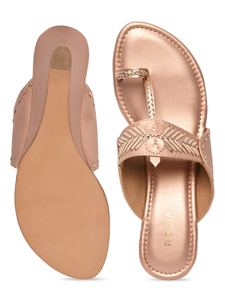 Rocia By Regal Rose Gold Women Kolhapuri Wedges