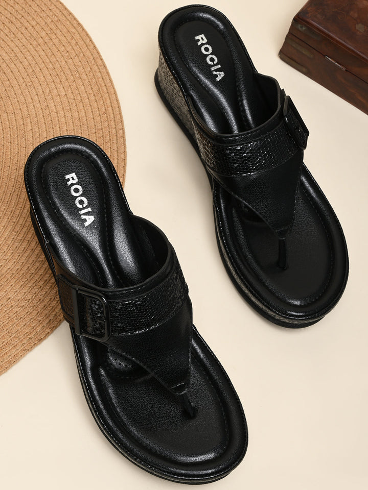 Rocia By Regal Black Women Funky Wedges