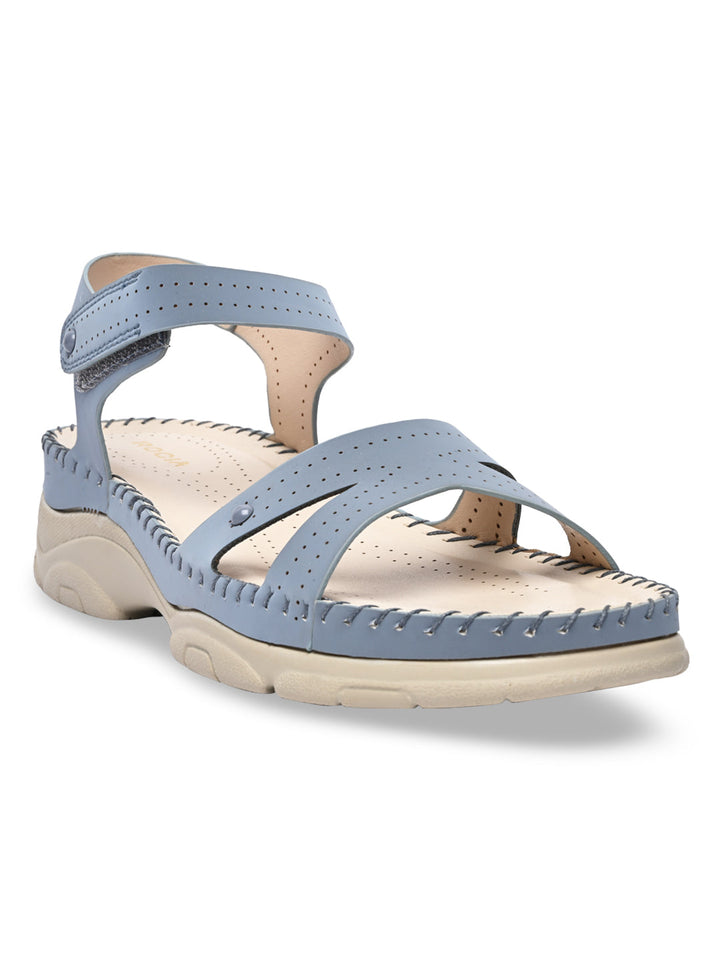 Rocia By Regal Blue Women Casual Laser Cut Wedge Sandals