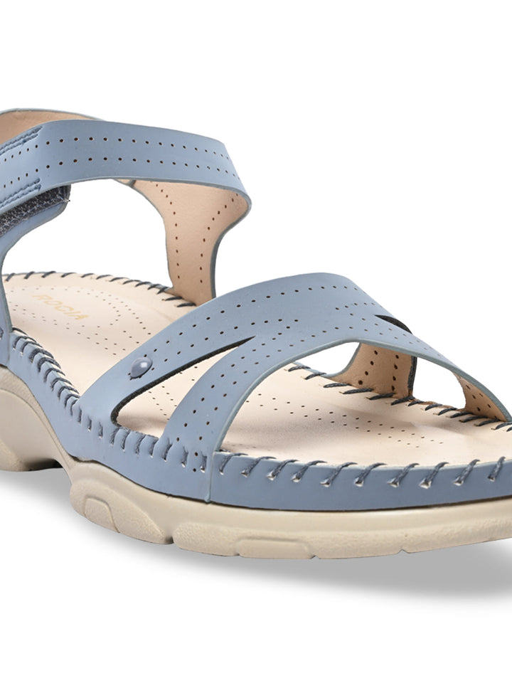 Rocia By Regal Blue Women Casual Laser Cut Wedge Sandals