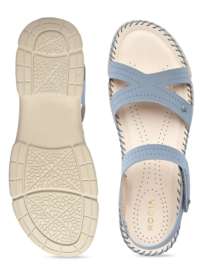 Rocia By Regal Blue Women Casual Laser Cut Wedge Sandals