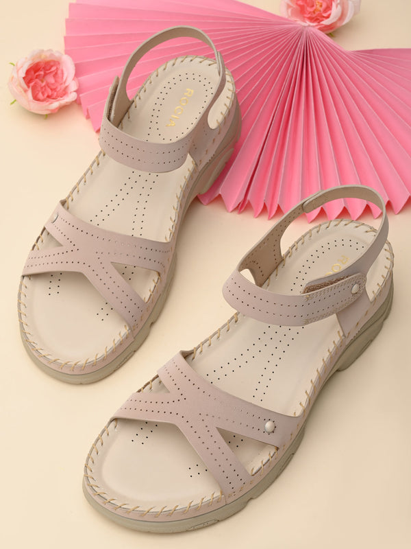 Rocia By Regal Cream Women Casual Laser Cut Wedge Sandals