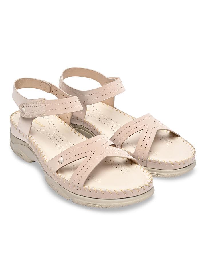 Rocia By Regal Cream Women Casual Laser Cut Wedge Sandals
