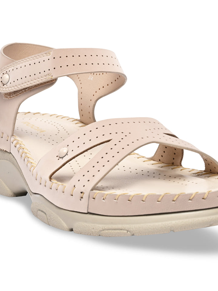 Rocia By Regal Cream Women Casual Laser Cut Wedge Sandals