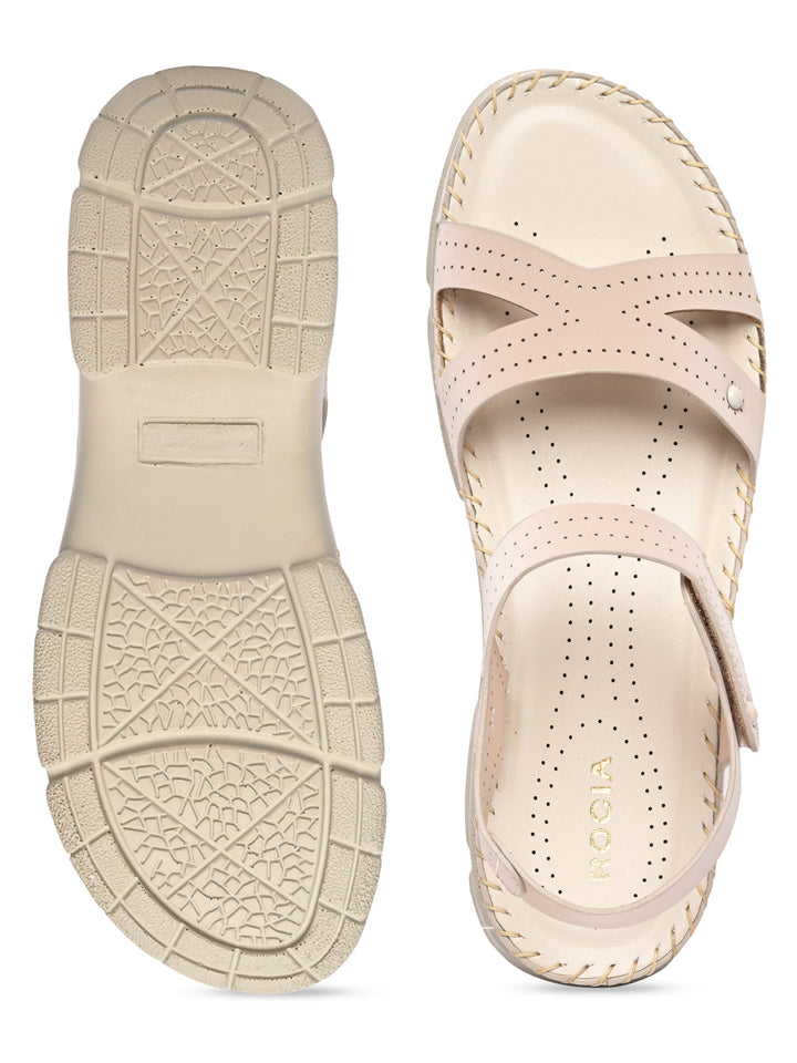 Rocia By Regal Cream Women Casual Laser Cut Wedge Sandals