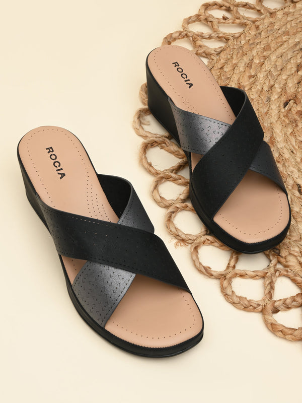Rocia By Regal Black Women Laser Cut Wedges