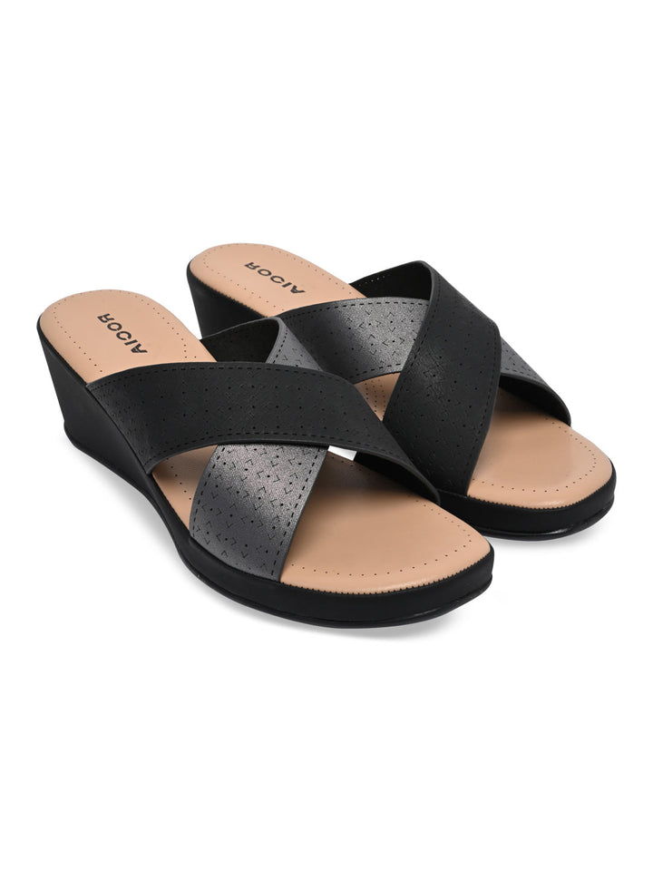 Rocia By Regal Black Women Laser Cut Wedges