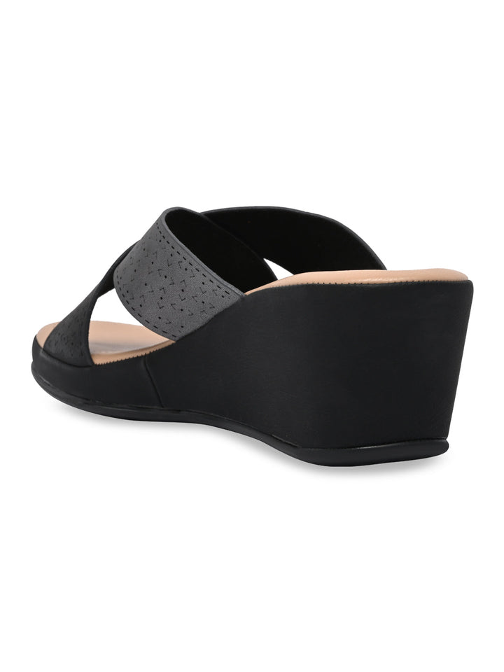 Rocia By Regal Black Women Laser Cut Wedges