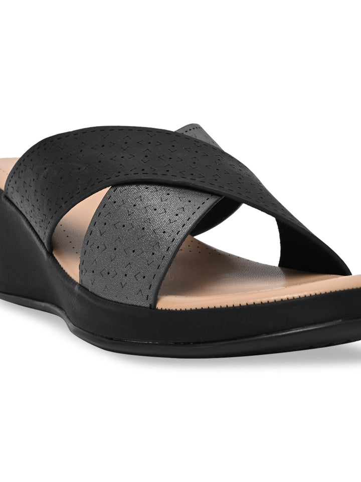 Rocia By Regal Black Women Laser Cut Wedges