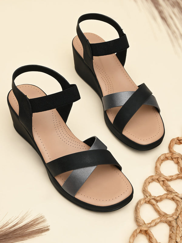 Rocia By Regal Black Women Casual Wedge Sandals