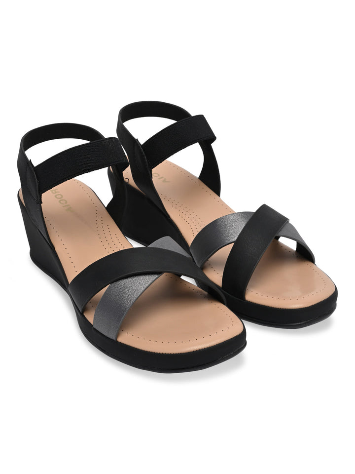 Rocia By Regal Black Women Casual Wedge Sandals