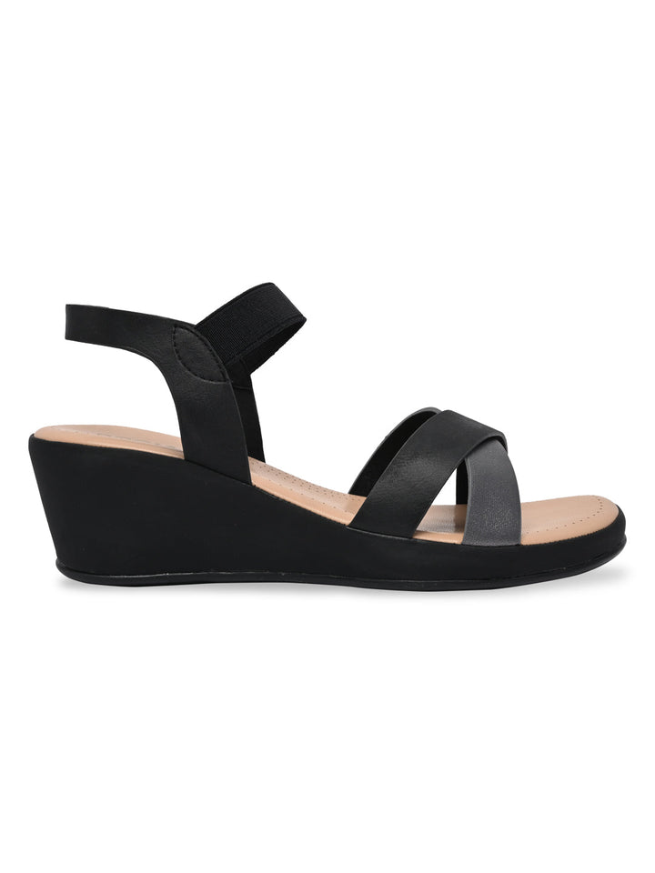 Rocia By Regal Black Women Casual Wedge Sandals