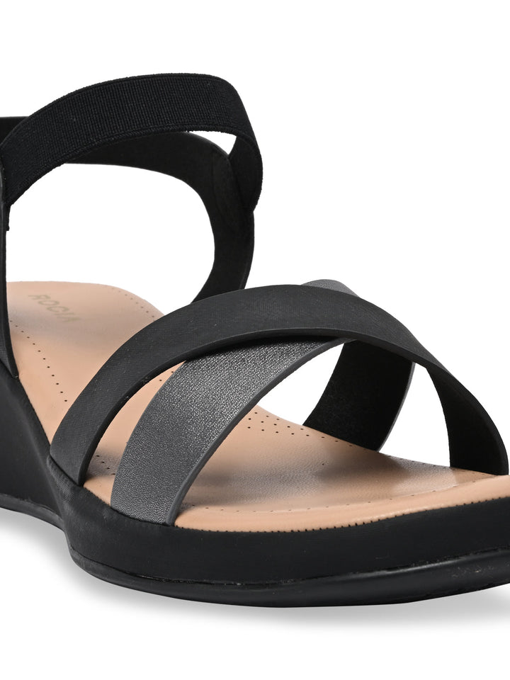Rocia By Regal Black Women Casual Wedge Sandals