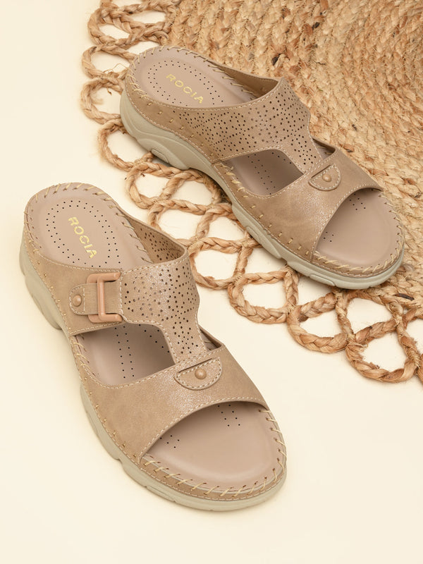 Rocia By Regal Beige Women Casual Laser Cut Wedges
