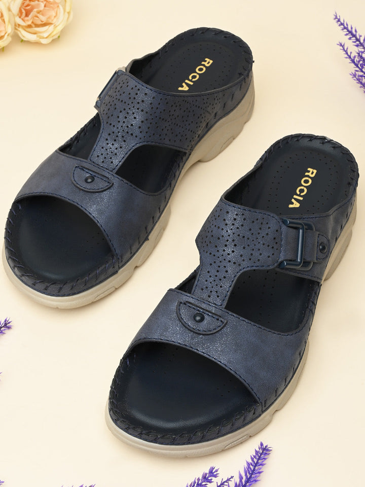 Rocia By Regal Navy Women Casual Laser Cut Wedges