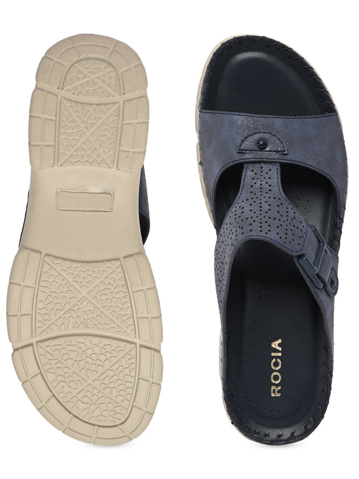 Rocia By Regal Navy Women Casual Laser Cut Wedges