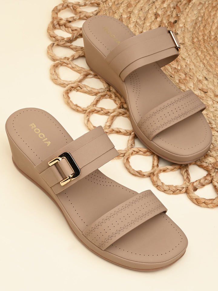 Rocia By Regal Beige Women Classy Buckled Wedges