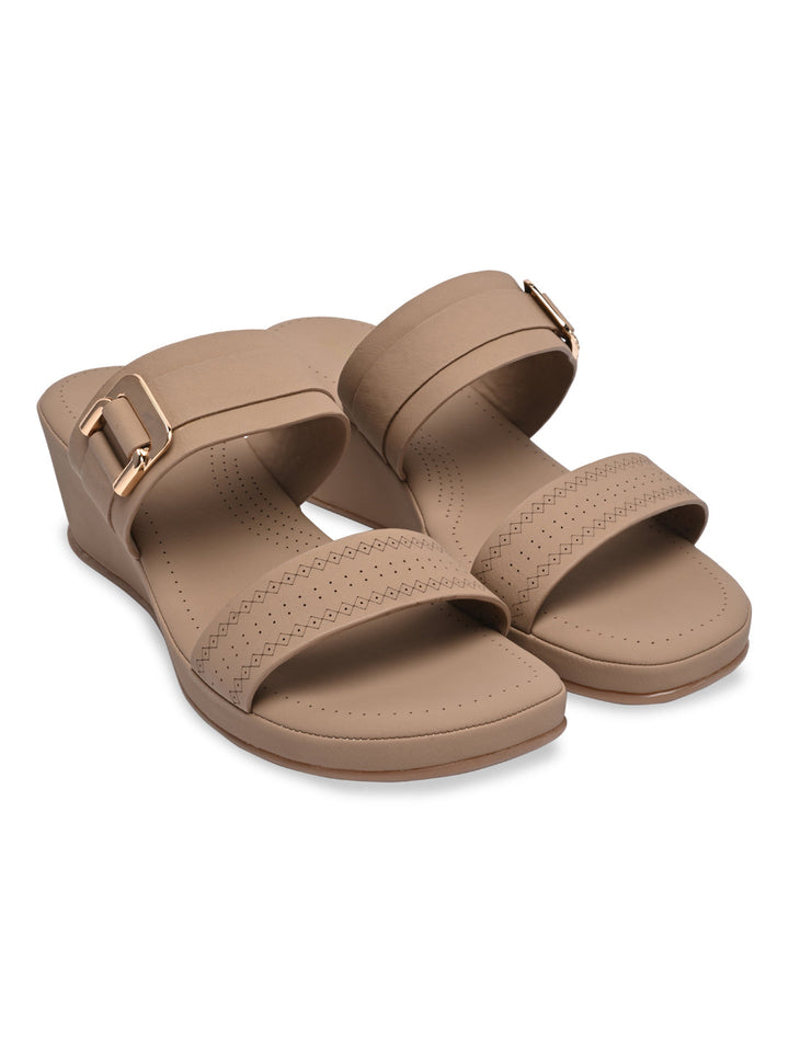 Rocia By Regal Beige Women Classy Buckled Wedges