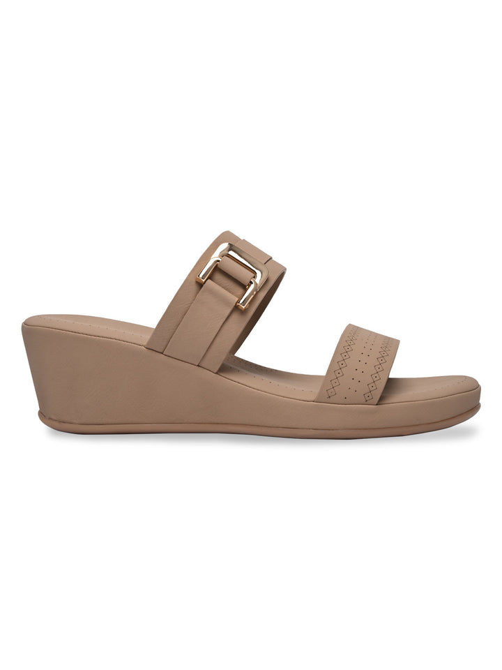 Rocia By Regal Beige Women Classy Buckled Wedges