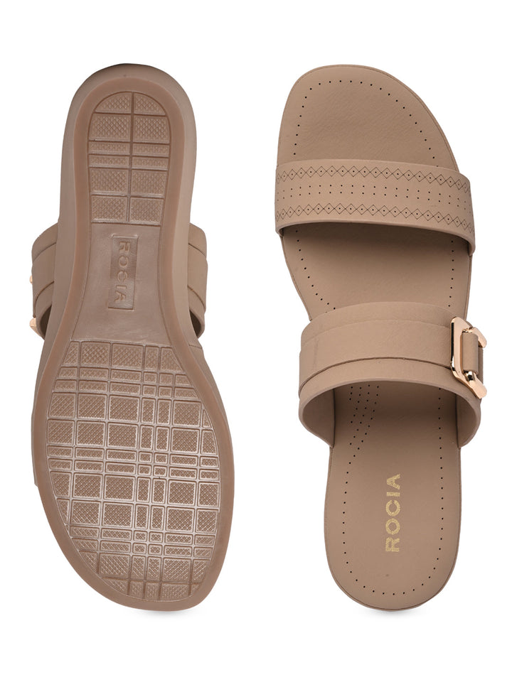 Rocia By Regal Beige Women Classy Buckled Wedges
