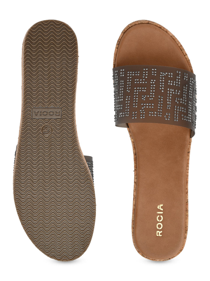 Rocia By Regal Gun Metal Women Vinyl Diamond Studded Sliders