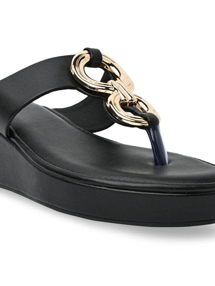 Rocia By Regal Black Women Casual Gold Buckled Wedges