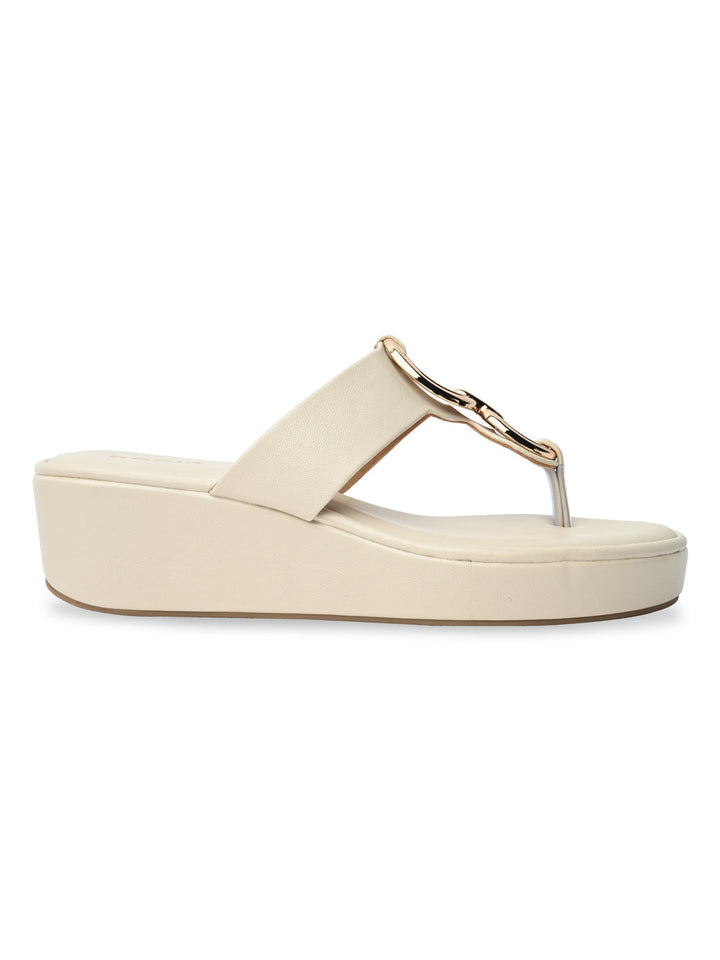 Rocia By Regal Cream Women Casual Gold Buckled Wedges