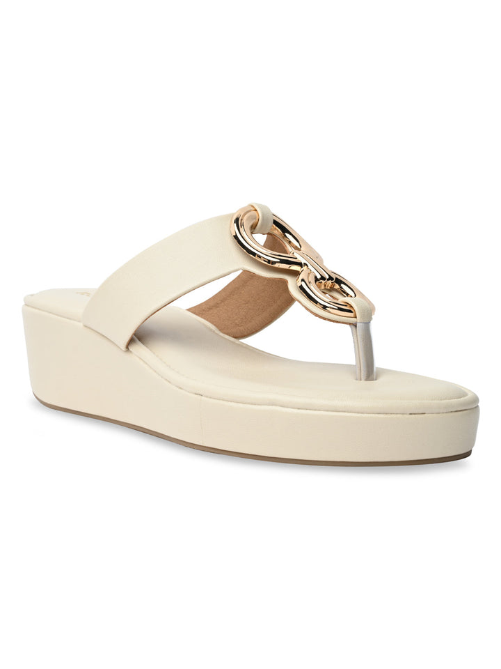 Rocia By Regal Cream Women Casual Gold Buckled Wedges