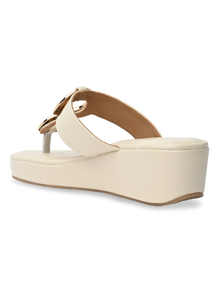 Rocia By Regal Cream Women Casual Gold Buckled Wedges