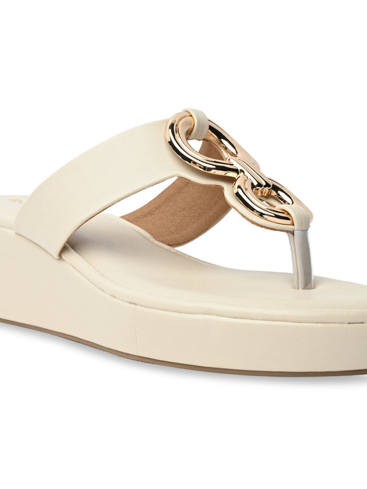Rocia By Regal Cream Women Casual Gold Buckled Wedges