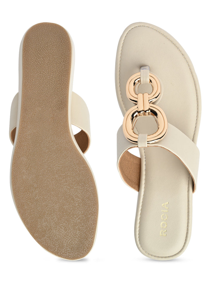 Rocia By Regal Cream Women Casual Gold Buckled Wedges