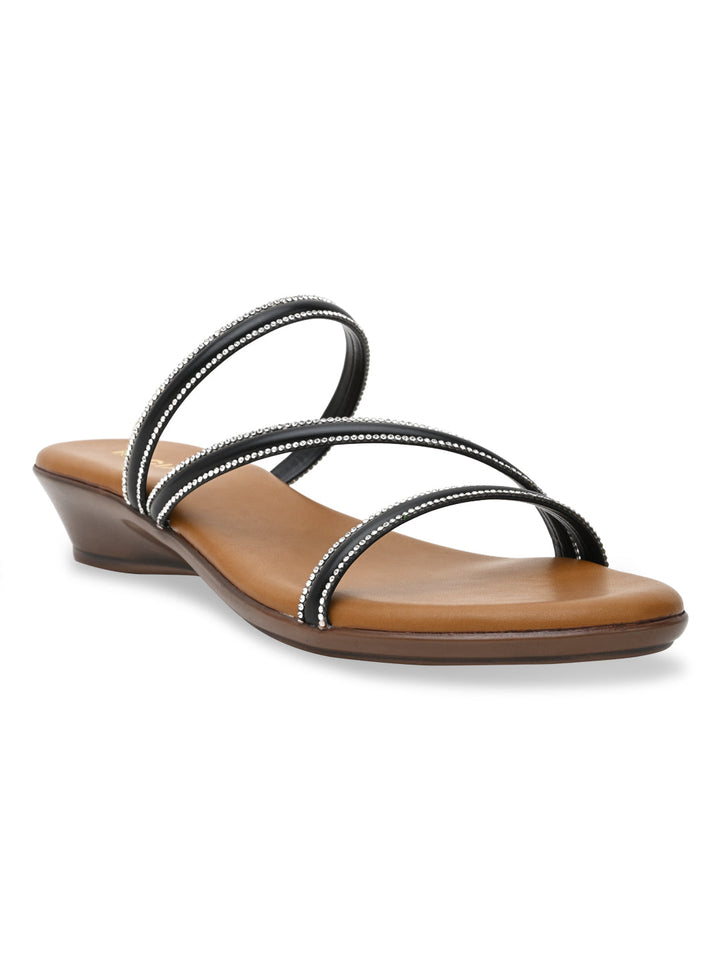 Rocia By Regal Black Women Ziz-Zag Strappy Wedge