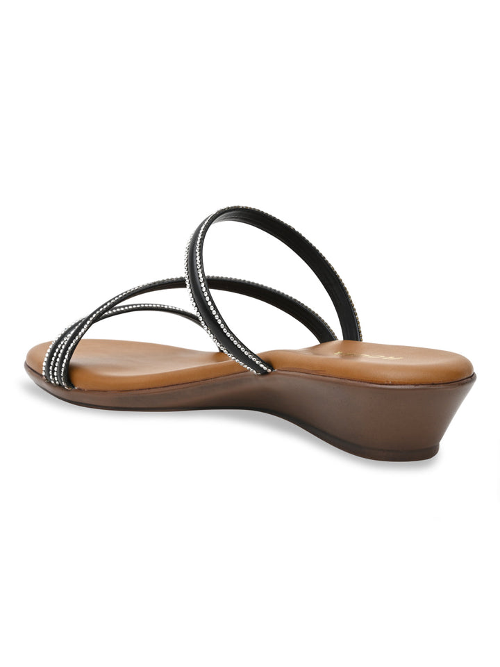 Rocia By Regal Black Women Ziz-Zag Strappy Wedge