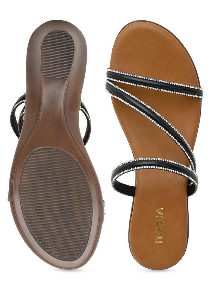 Rocia By Regal Black Women Ziz-Zag Strappy Wedge