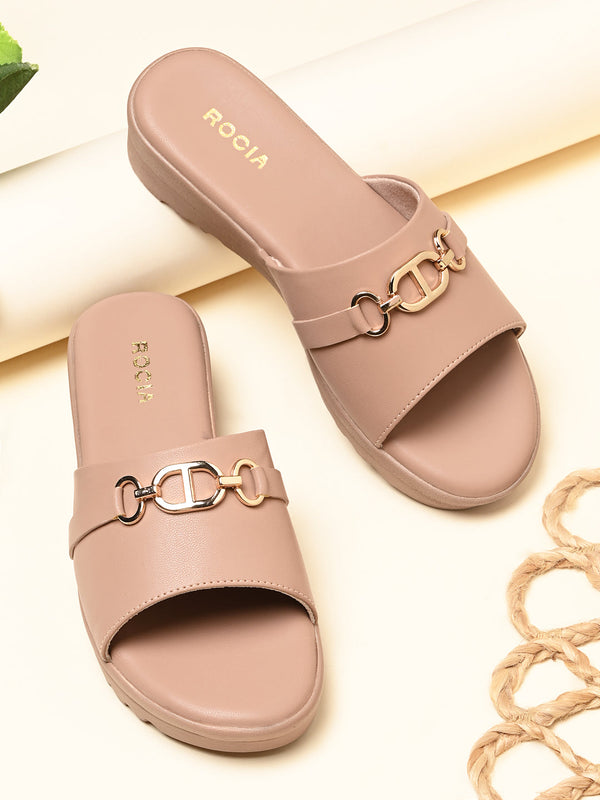 Rocia By Regal Nude Women Buckled Classic Slip On Wedges