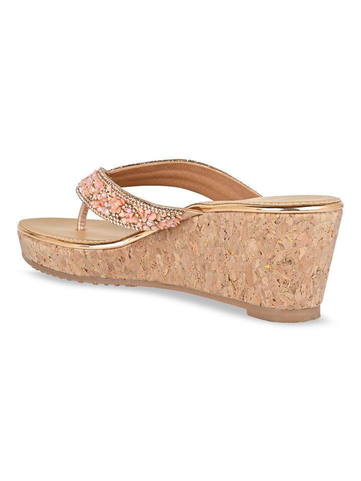 Rocia By Regal Rose Gold Women Embroidered Thong Wedges