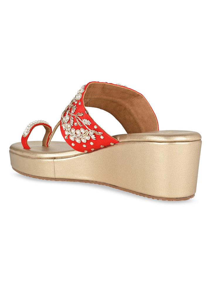 Rocia By Regal Red Women Hand Embroidered Wedges