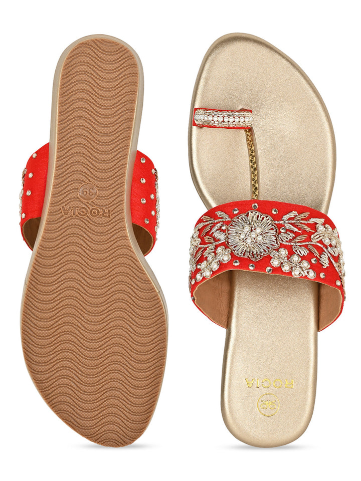 Rocia By Regal Red Women Hand Embroidered Wedges