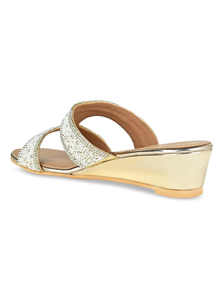 Rocia By Regal Gold Women Hand Embroidered Wedges