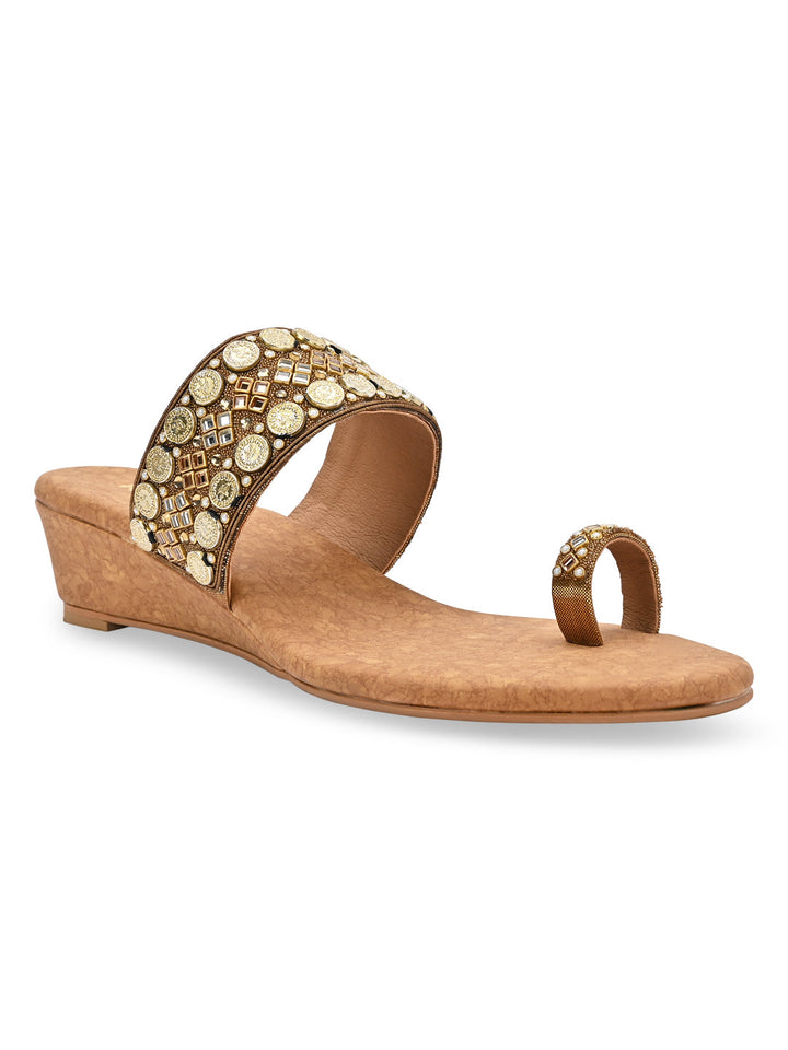 Rocia By Regal Antique Gold Women Hand Embroidered Ethnic Wedges