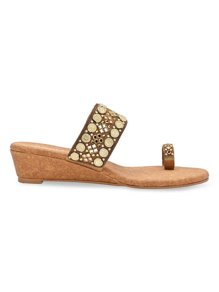 Rocia By Regal Antique Gold Women Hand Embroidered Ethnic Wedges
