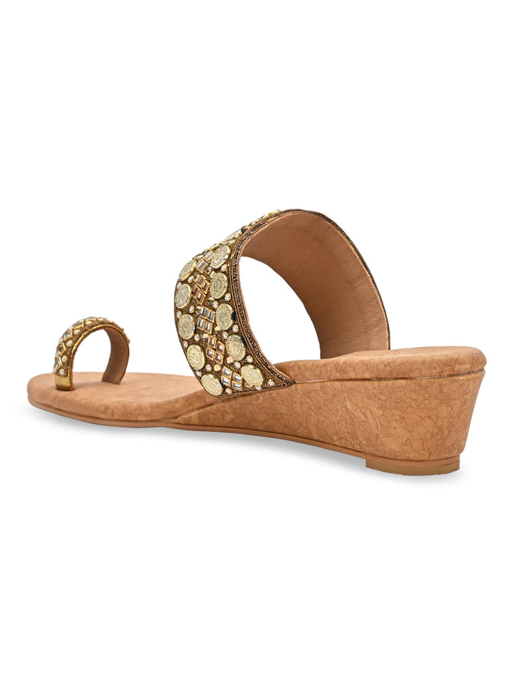 Rocia By Regal Antique Gold Women Hand Embroidered Ethnic Wedges